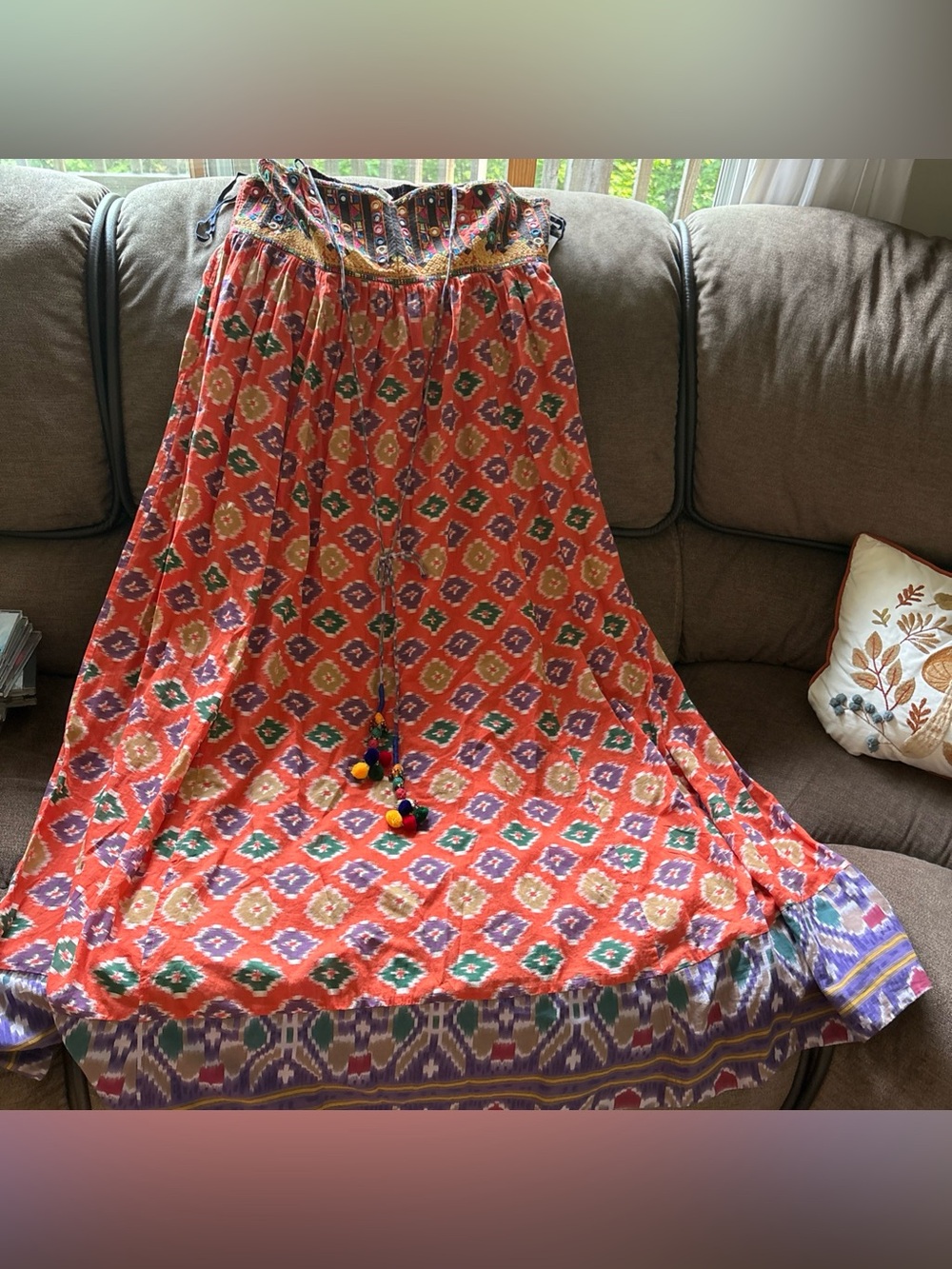 Womens Ralph Lauren Denim & Supply Orange Multi Color Retro Maxi Dress SZ L